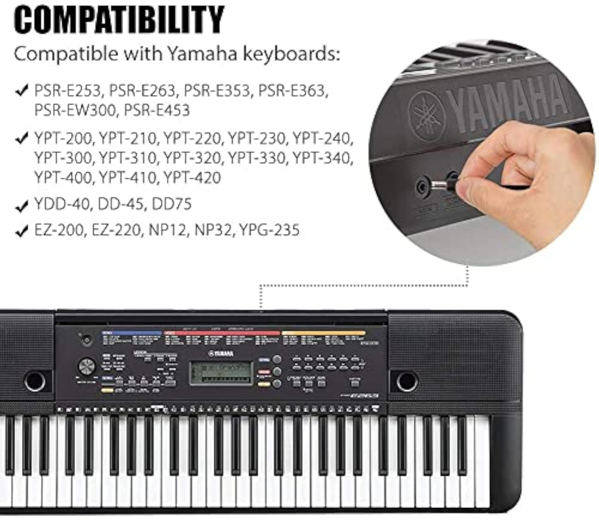 Adaptor Power Supply Cord for Synthesizers and Keyboards